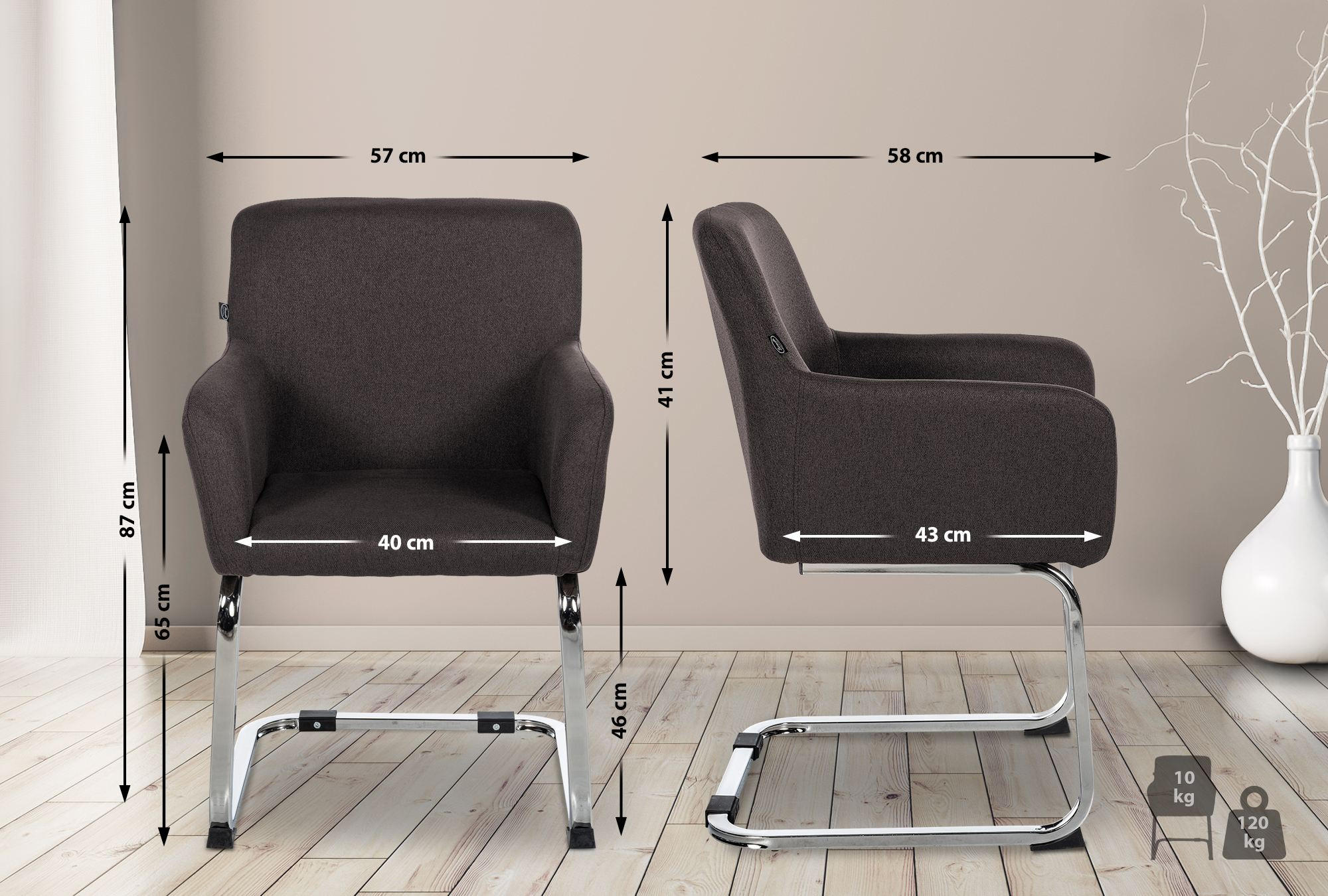 STUHL Pukki Stoff schwarz - Schwarz, Metall (57/87/58cm) - TPFLiving