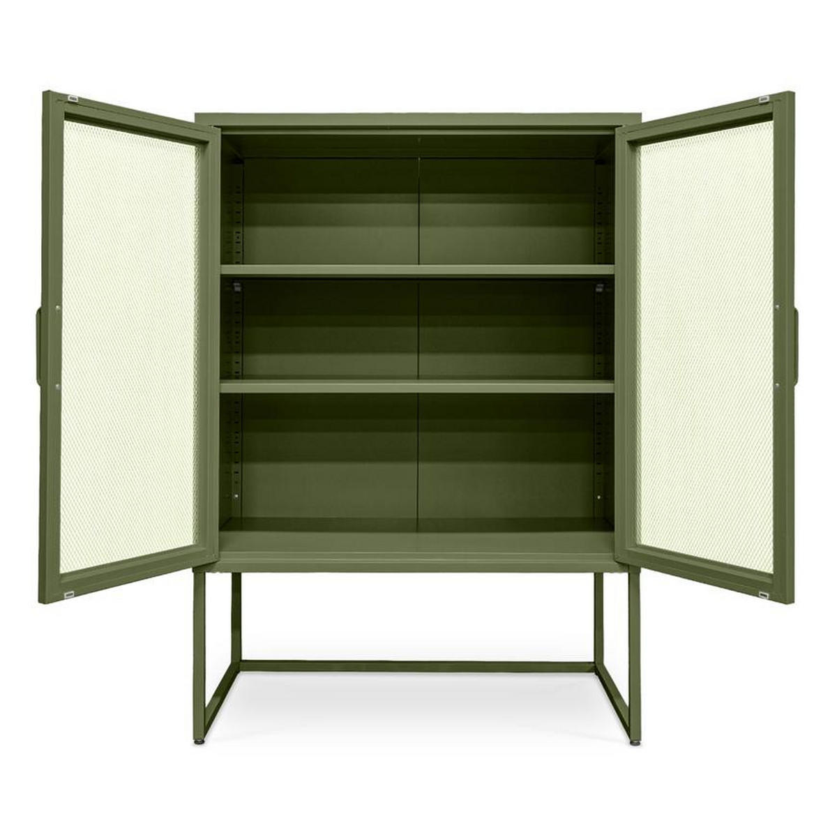 HIGHBOARD im Industrial-Design aus Metall H.120cm 2 Türen Streckmetall Olivgrün - Kai - Grün, Metall (85/120/45cm) - Sicaan