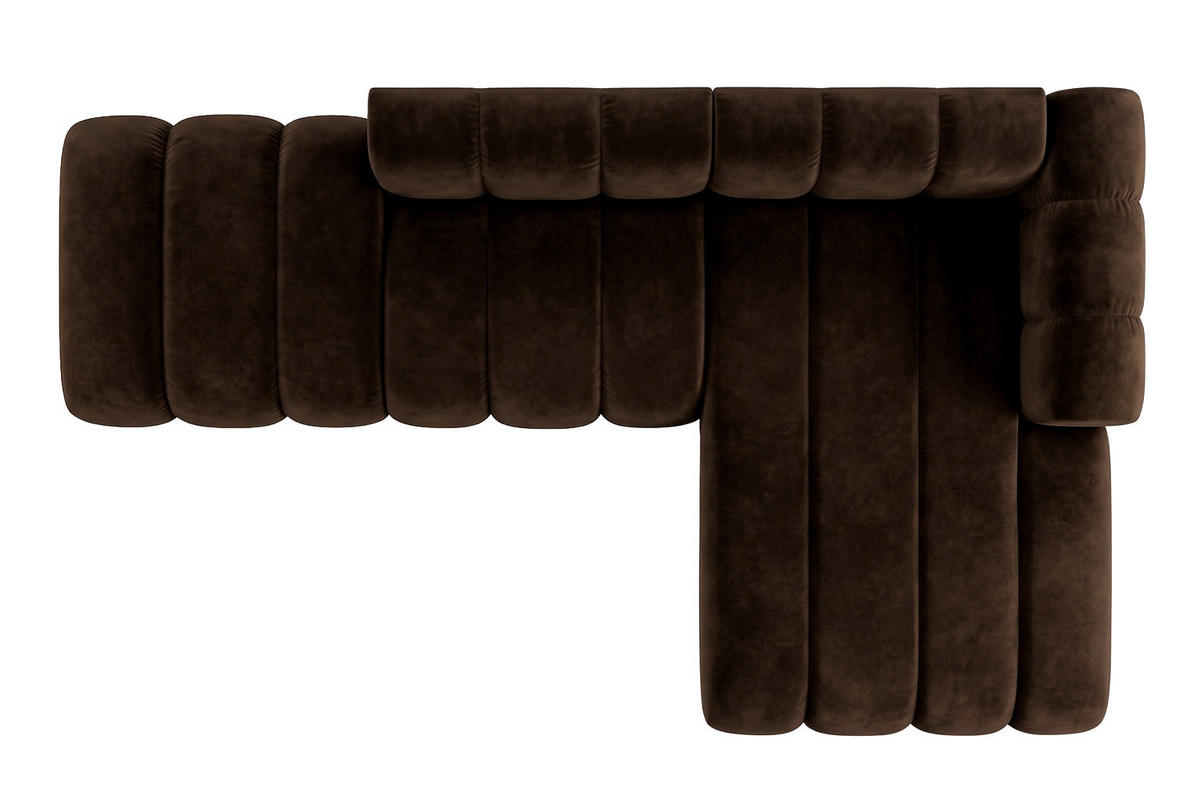 ECKSOFA Modulares In L-Form Mit Hocker, Velvet-Stoff Riviera, Schokolade, Rechts, GRAND Mini - Braun, Holz (295/179cm) - Kaiser Möbel