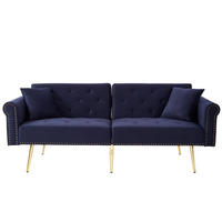 SCHLAFSOFA 2-Sitzer Samt mit 3-stufig verstellbarer Rückenlehne Antikblau 173/75/70 cm - Blau, Textil (70/173/75cm) - Redom