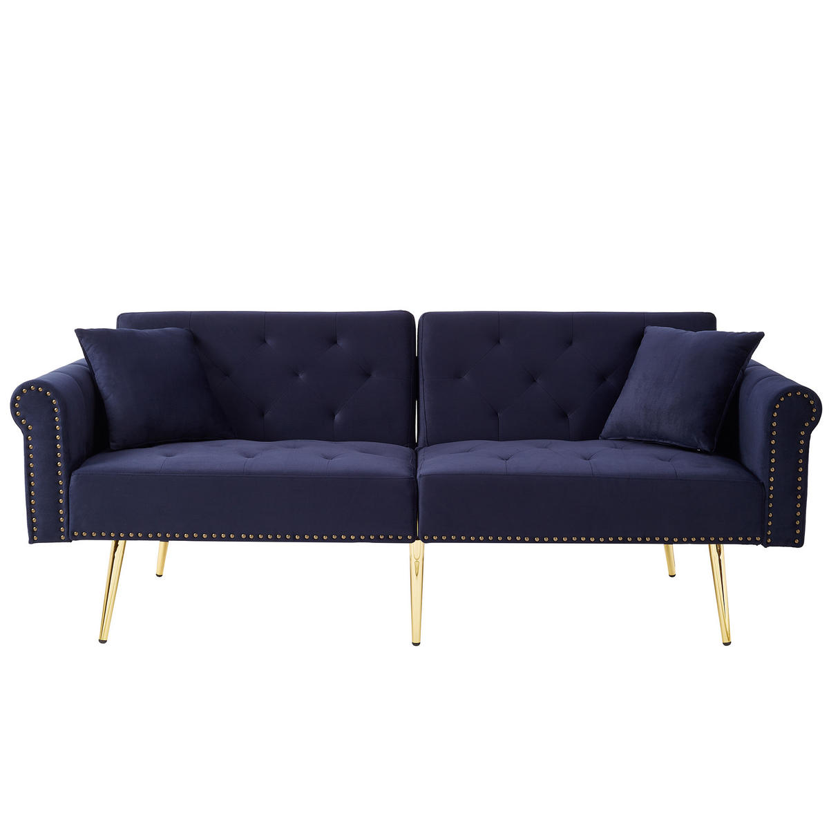 SCHLAFSOFA 2-Sitzer mit verstellbarer Rückenlehne Samt Antique Blue 200/100/85 cm - Blau, Kunststoff (173/70/75cm) - OKWISH