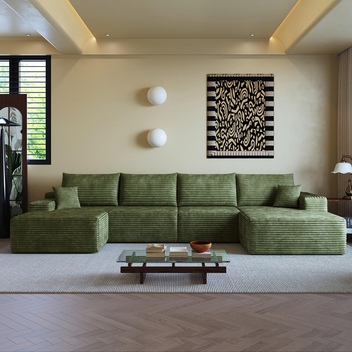 WOHNLANDSCHAFT DE-34857 U-Form 3-Sitzer Chaiselongue rechts Grün - Grün, Textil (175/83/270cm) - ComfortXL