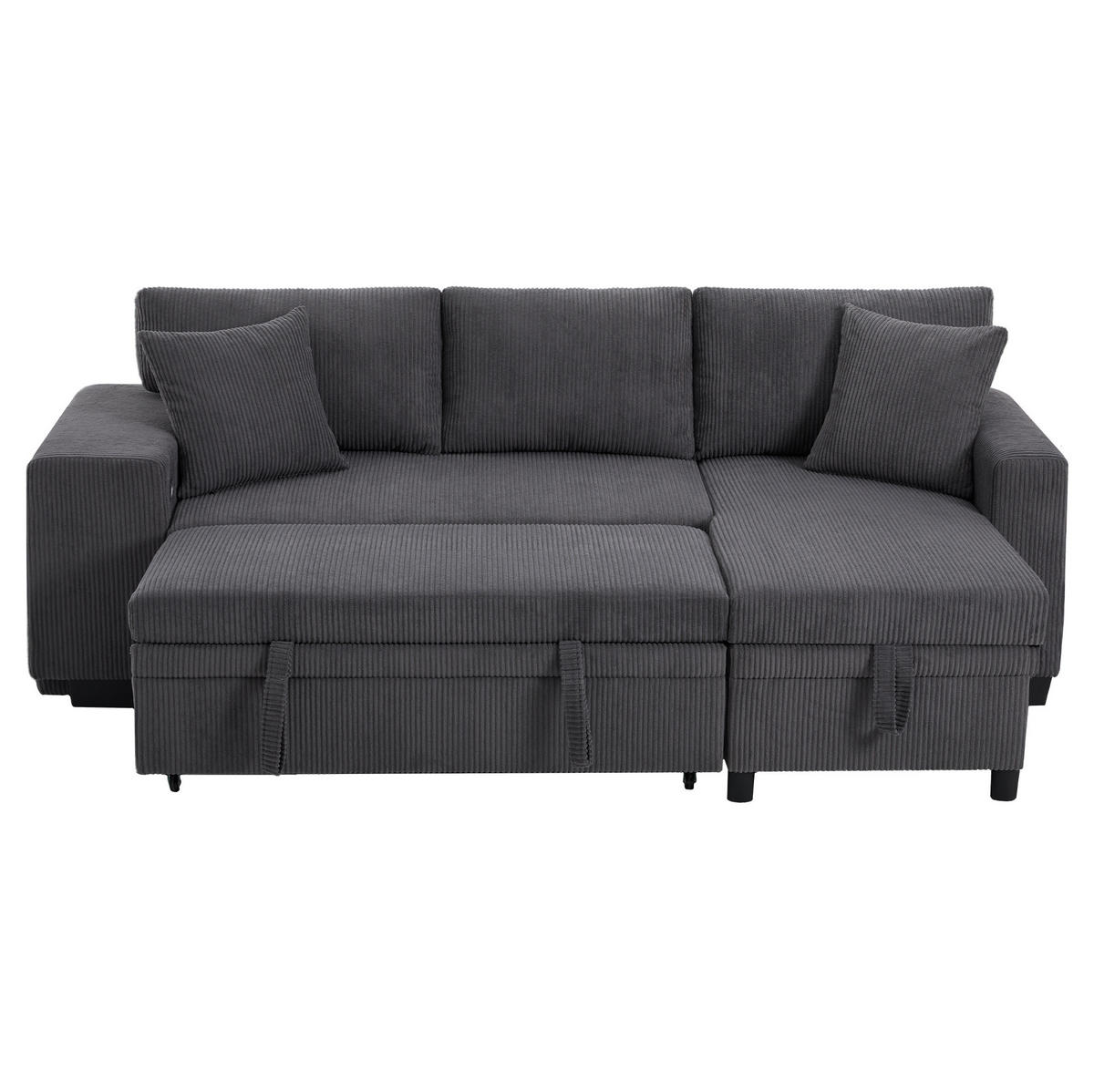 ECKSCHLAFSOFA Ecksofa Cord mit USB-Anschluss Stauraum und Ablagen Grau 231/131,5/84 cm - Grau, Textil (84/131.5cm) - Redom