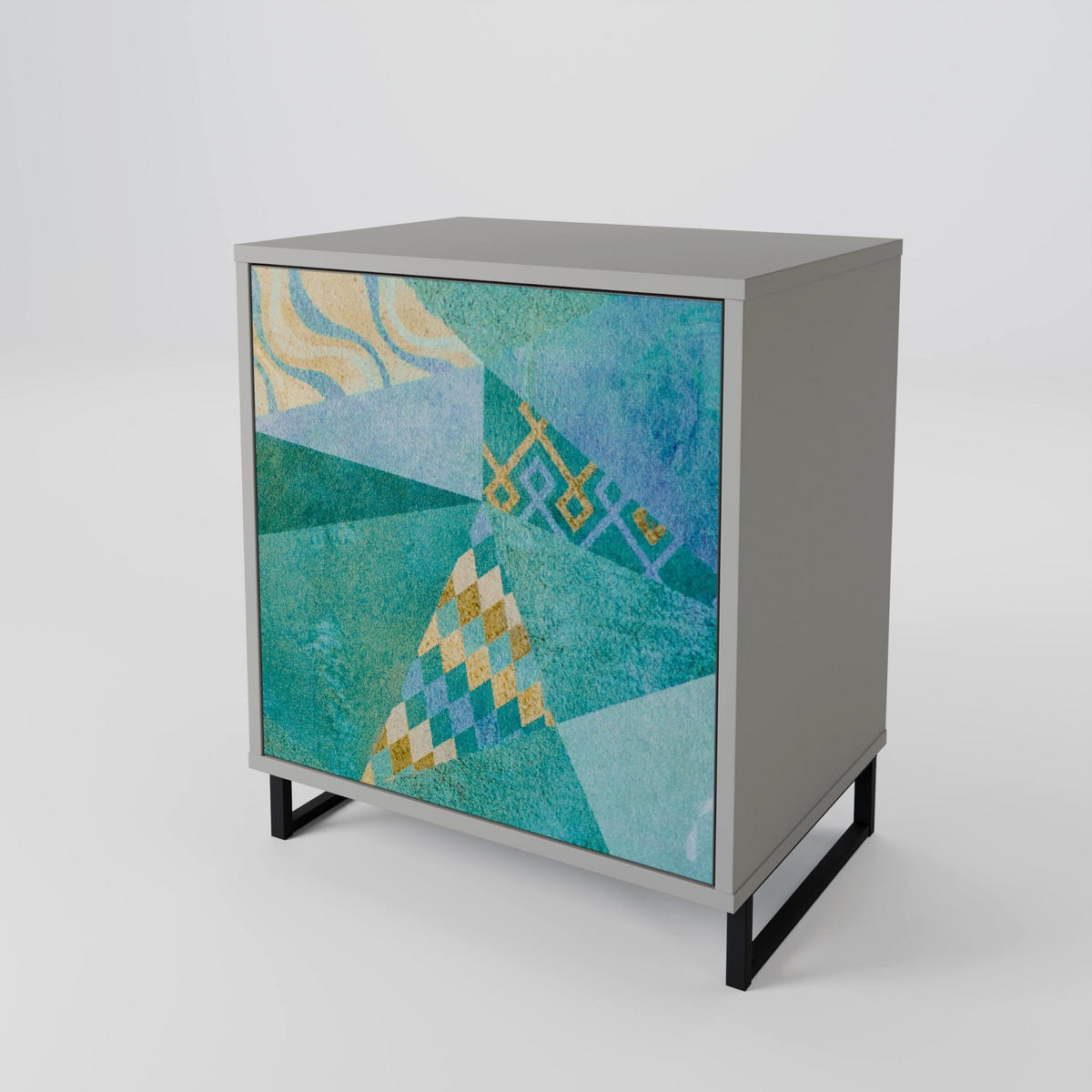 SIDEBOARD SPECTRUM SPLENDOR, Grau, 57,5x42x70,5 cm, Schwarze Metall-Sternfüße - Multicolor/Schwarz, Holzwerkstoff/Metall (57.5/70.5/42cm) - SpaceRebels
