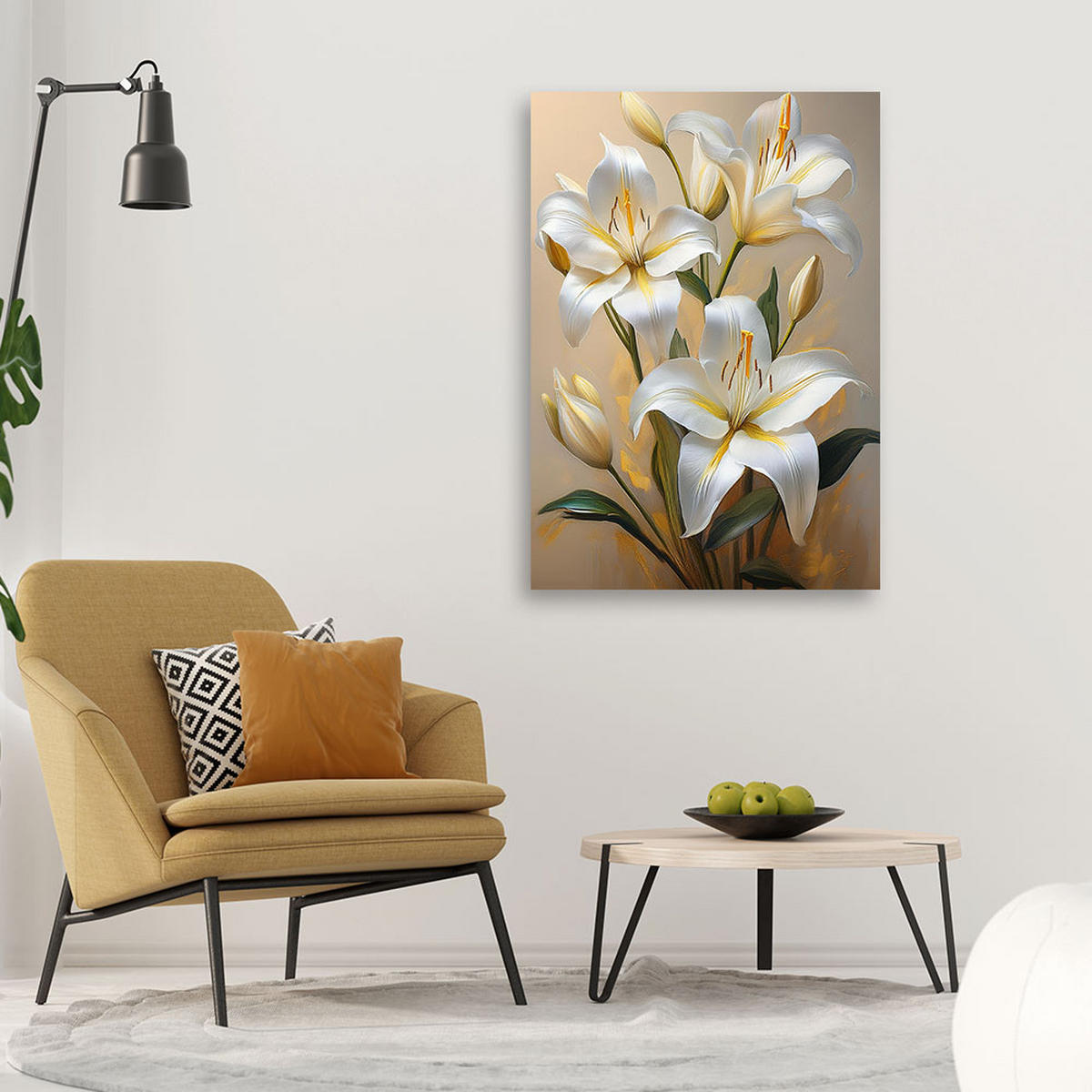 WANDBILD weiße lilien bemalte blumen - Weiß, Textil (40/60cm) - Feeby