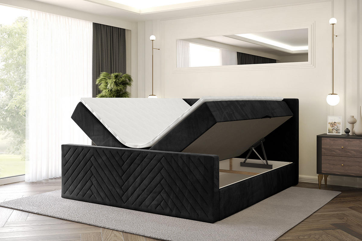 BOXBETT mit Matratze H4 und Lattenrost - VEXA-Z - 160x200 - Schwarz Casablanca - Schwarz, Holzwerkstoff (160/200cm) - ALTDECOR