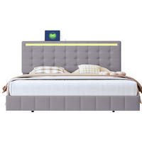 POLSTERBETT aus Leinenstoff 160x200 cm Grau mit LED-Beleuchtung, schwebender Optik und gepolstertem Kopfteil - Grau, Textil (160/200cm) - Modfu