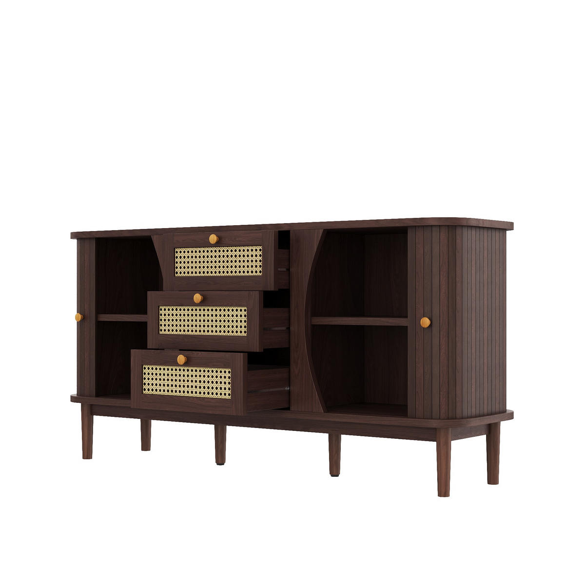 SIDEBOARD Rattan Schiebetüren verstellbar - Naturfarben, Holzwerkstoff (140.5/73/40cm) - LEBENLANG