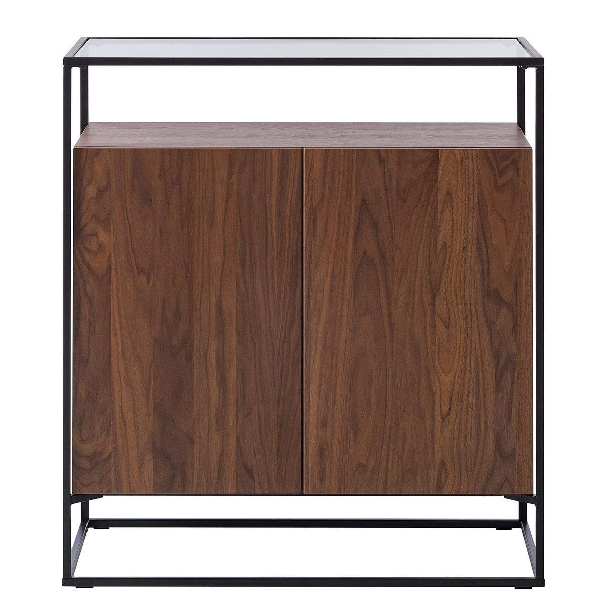 KOMMODE - Echtholzfurnier / Metall - Walnuss / Schwarz - Braun, Glas/Holzwerkstoff (84/92/45cm) - home24