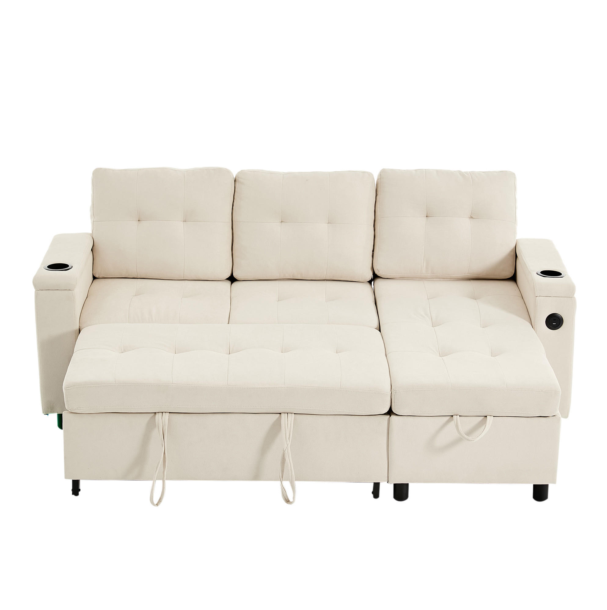SCHLAFSOFA 208/146/89,5 cm in Beige – mit Bettkasten und LED - Beige, Textil (146/89.5/208cm) - BEAOK