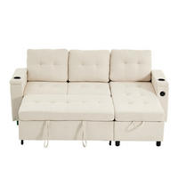 SCHLAFSOFA 208/146/89,5 cm in Beige – mit Bettkasten und LED - Beige, Textil (146/89.5/208cm) - BEAOK
