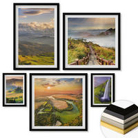 WANDBILDER 5er-Set - 50x50 cm & 20x30 cm & 40x60 cm Schwarzer Rahmen - Grüne Hügel mit einer Burg - Schwarz, Kunststoff (40/60cm) - ArtPrintCave