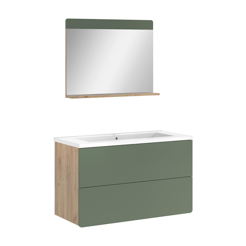 BADMÖBEL-SET Izan, Grün/Goldkraft Eiche, 3-teilig - Honigeiche/Grün, Holzwerkstoff (100/57.8/44.6cm) - Vicco