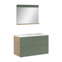 BADMÖBEL-SET Izan, Grün/Goldkraft Eiche, 3-teilig - Honigeiche/Grün, Holzwerkstoff (100/57.8/44.6cm) - Vicco
