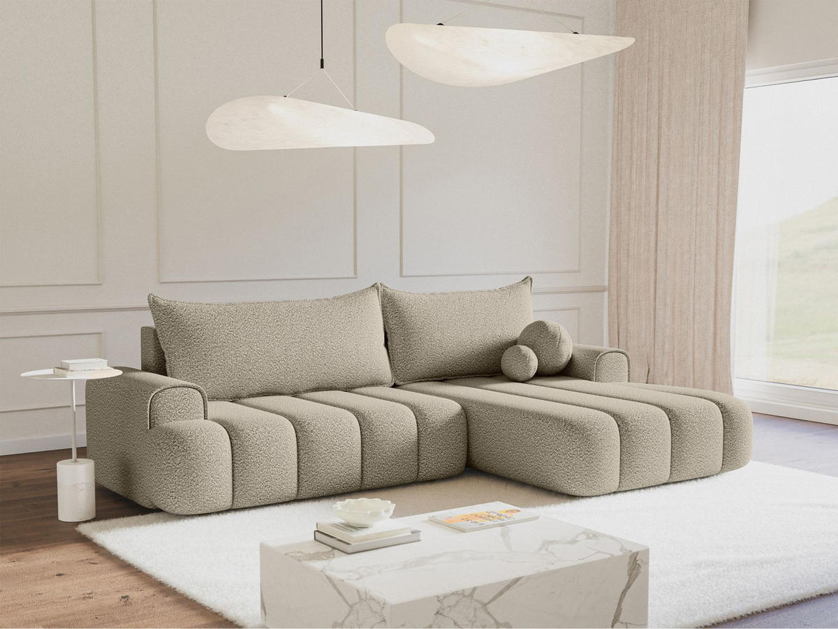 ECKSOFA Dandelino Hellbeige mit Bouclé-Bezug, rechts - Ecru/Schwarz, Kunststoff/Textil (275/168cm) - Selsey