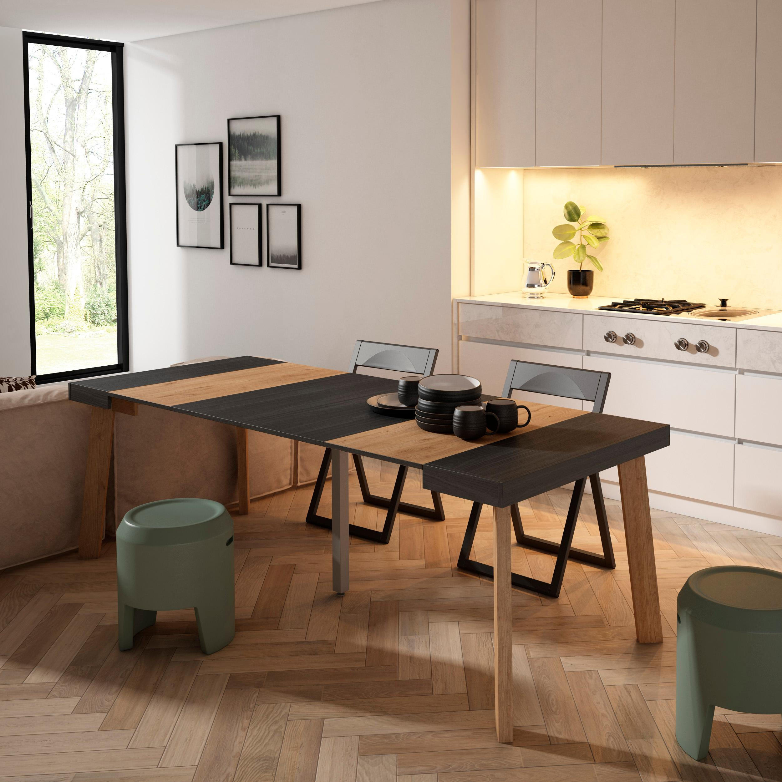 KONSOLENTISCH ausziehbar 58 bis 222cm, für 10 Gäste, schwarz eiche, 90/58/73cm - Eichefarben/Schwarz, Holzwerkstoff (90/222/73cm) - Skraut Home