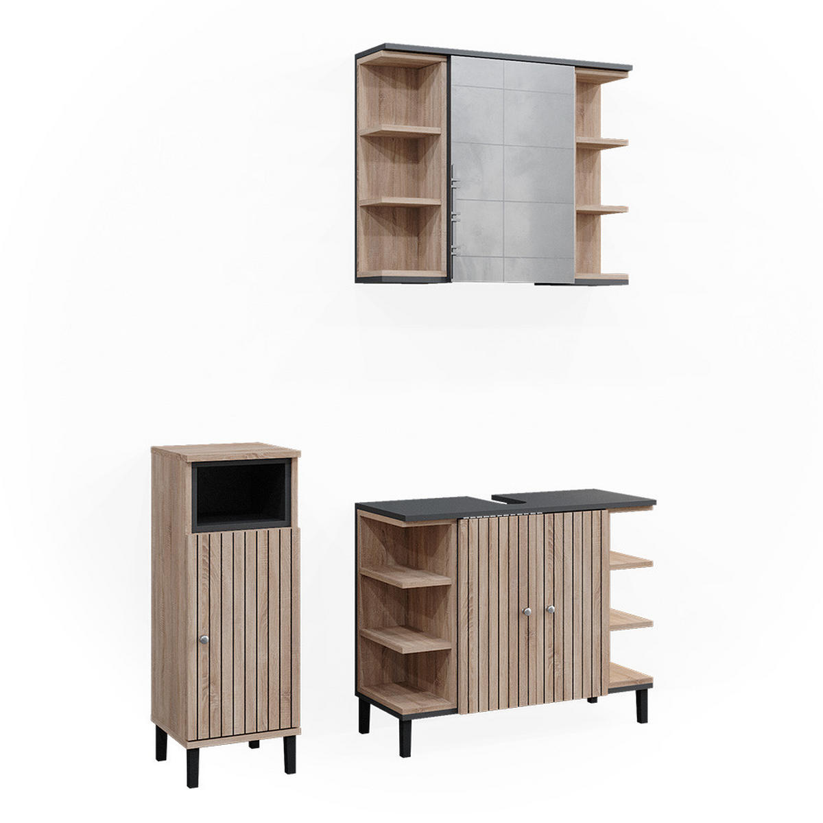 BADMÖBEL-SET Aquis Sonoma 3 Teile - Anthrazit/Sonoma Eiche, Holzwerkstoff (79.6/64/32cm) - Vicco
