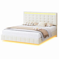 POLSTERBETT 140/200 cm mit LED, Bettgestell mit USB-C Anschluss, Doppelbett mit Polsterkopfteil und Lattenrost, Beige - Beige, Holz/Metall (140/200cm) - Joyfair