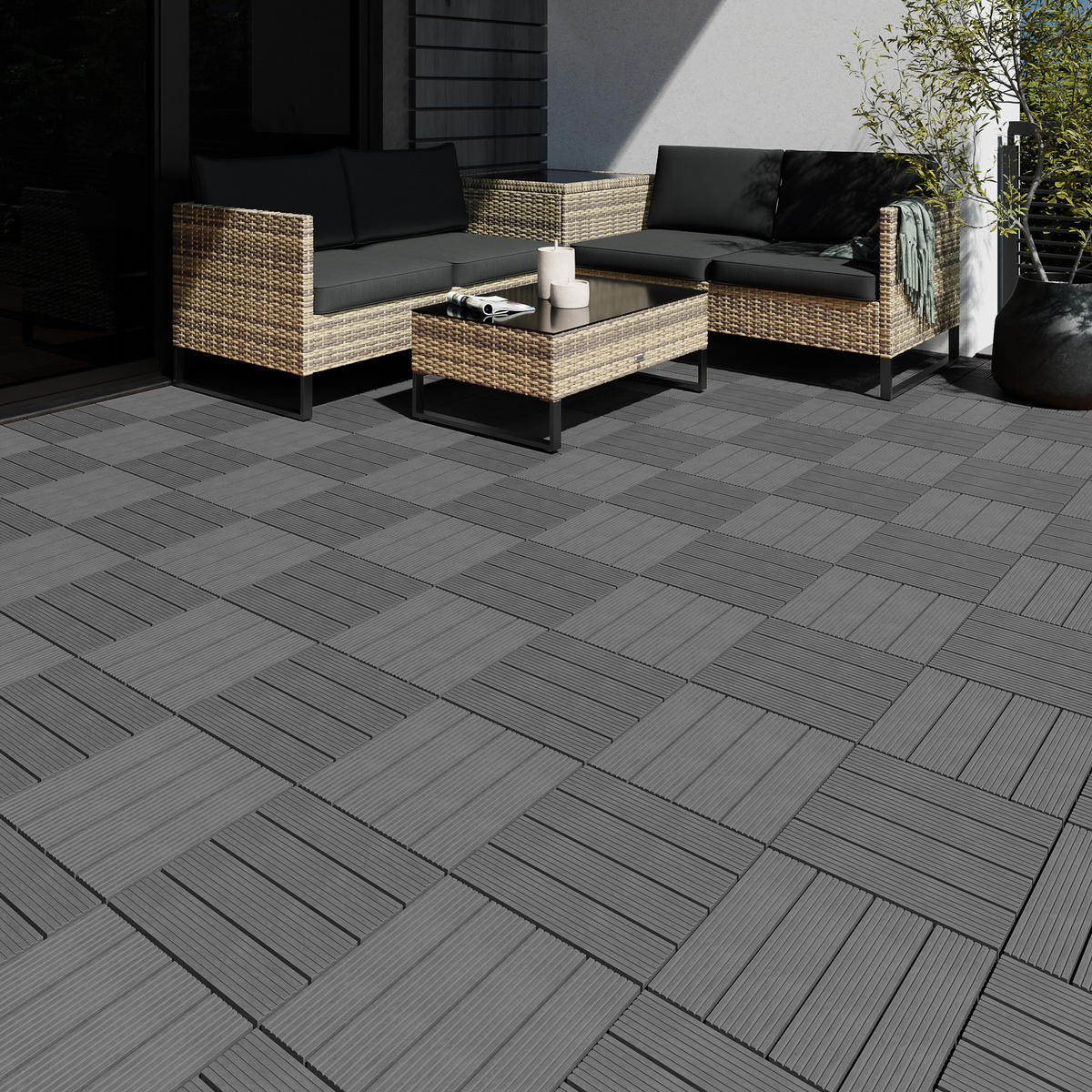 TERRASSENFLIESEN Tegulas,31 x 31 x 2,2 cm,grau - Grau, Kunststoff (31/31/2.2cm) - tectake