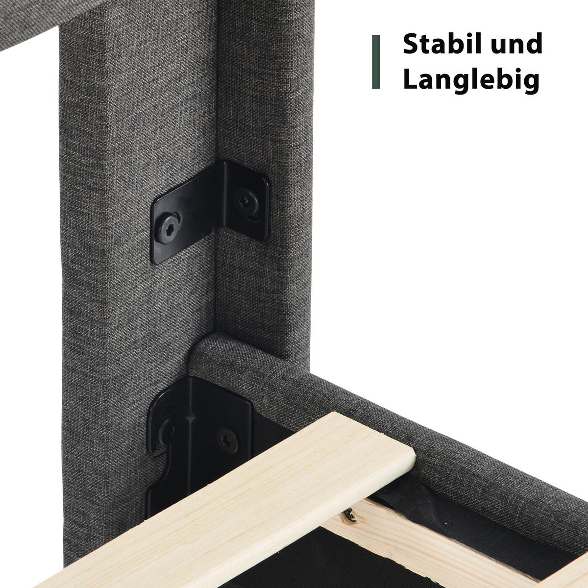 POLSTERBETT 90/200 cm mit Lattenrost, gepolstertes Kopfteil im Nahtdesign, Dunkelgrau - Dunkelgrau, Textil (90/200cm) - Redom