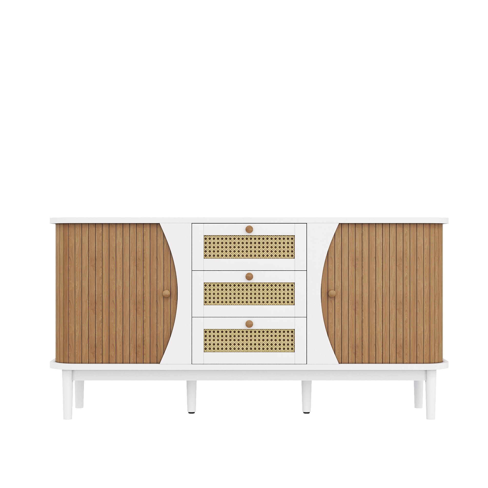 SIDEBOARD in Weiß und Rattan 140,5/40/76 cm - Weiß, Holzwerkstoff (40/76/140.5cm) - Urban Meuble