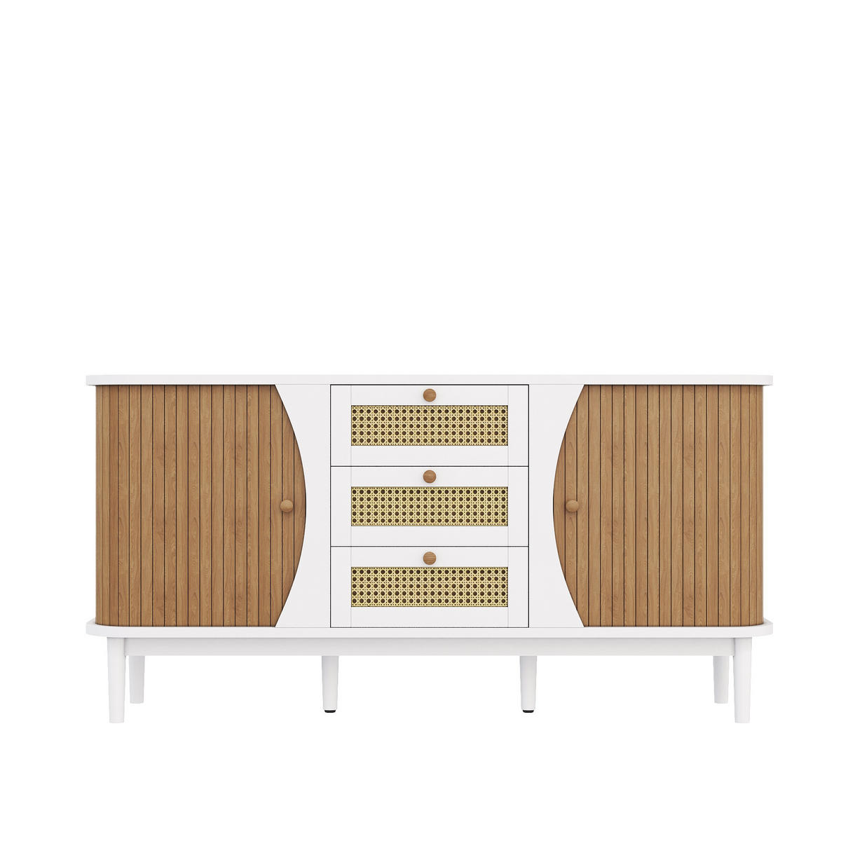 SIDEBOARD in Weiß und Rattan 140,5/40/76 cm - Weiß, Holzwerkstoff (40/76/140.5cm) - Urban Meuble
