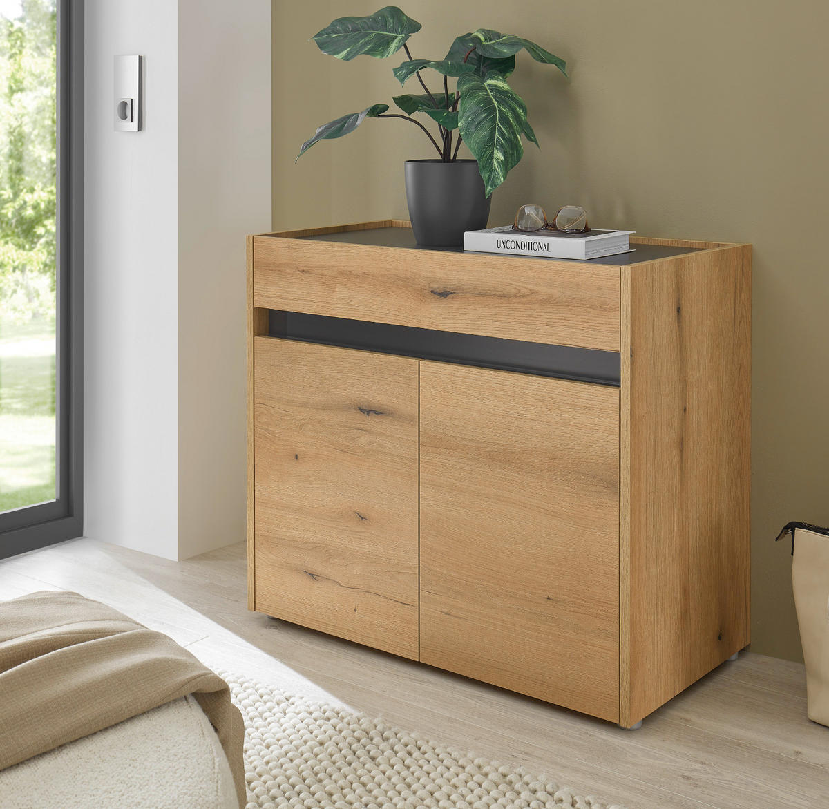 SCHUHSCHRANK Evoke Eiche, grau 80 x 70 cm, Flurkommode mit viel Stauraum - Eichefarben/Schwarz, Holzwerkstoff/Kunststoff (80/70/40cm) - Furn.Design