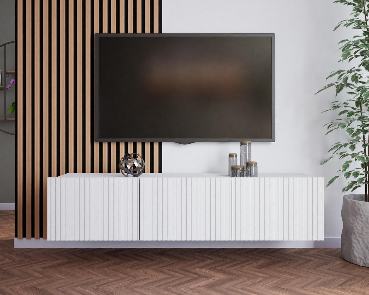 TV-LOWBOARD Kolder 150 cm Weiß mit geriffelten Fronten - Silberfarben/Weiß, Holzwerkstoff/Kunststoff (150/38/43cm) - Ravio