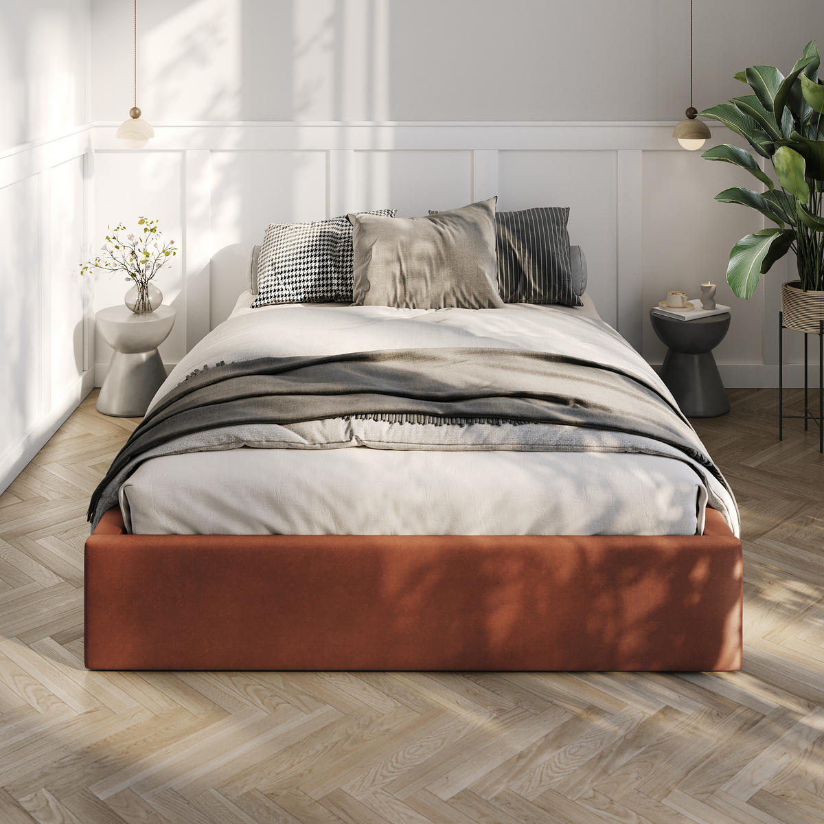 POLSTERBETT 140x200cm Bett mit Stauraum Lattenrost Honigfarbe - Orange/Braun, Holz/Holzwerkstoff (140/200cm) - Muralo