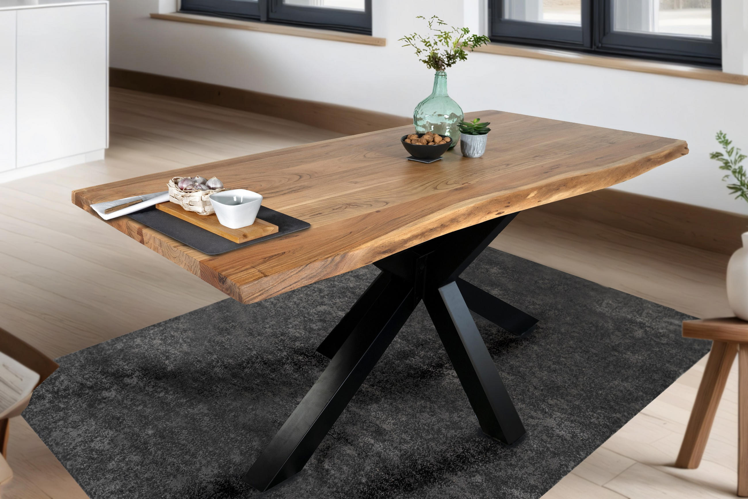 ESSTISCH TIM - Schwarz/Naturfarben, Holz/Metall (80/140/77cm) - SAM