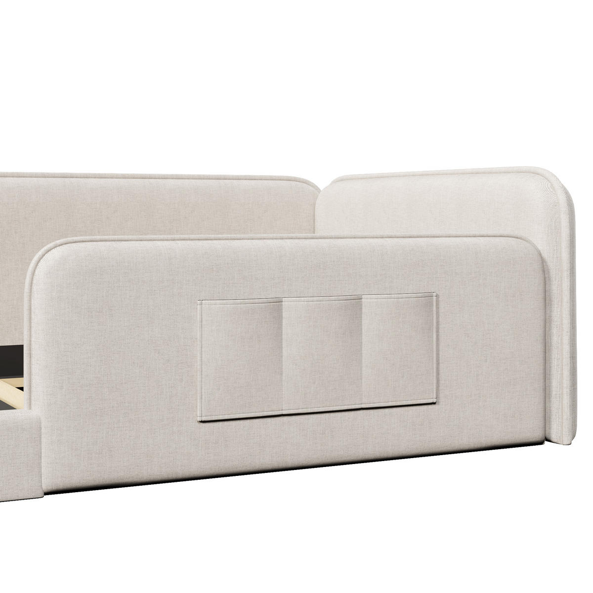 POLSTERBETT 90/200 cm in Beige mit Rundum-Sicherheitsrahmen, Schaumstoffpolsterung und Aufbewahrungstaschen aus Leinen - Beige, Holzwerkstoff/Textil (90/200cm) - STILVORA
