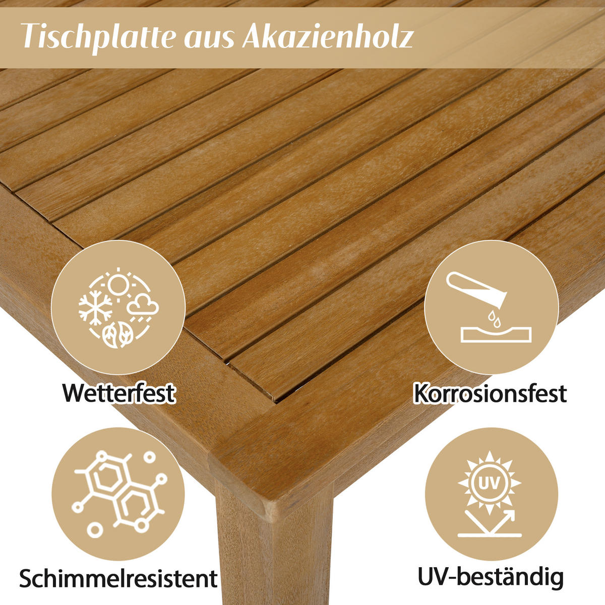 GARTENMÖBEL-SET, Ecksofa + Couchtisch, Akazienrahmen, Beige - Beige, Textil - FLIEKS