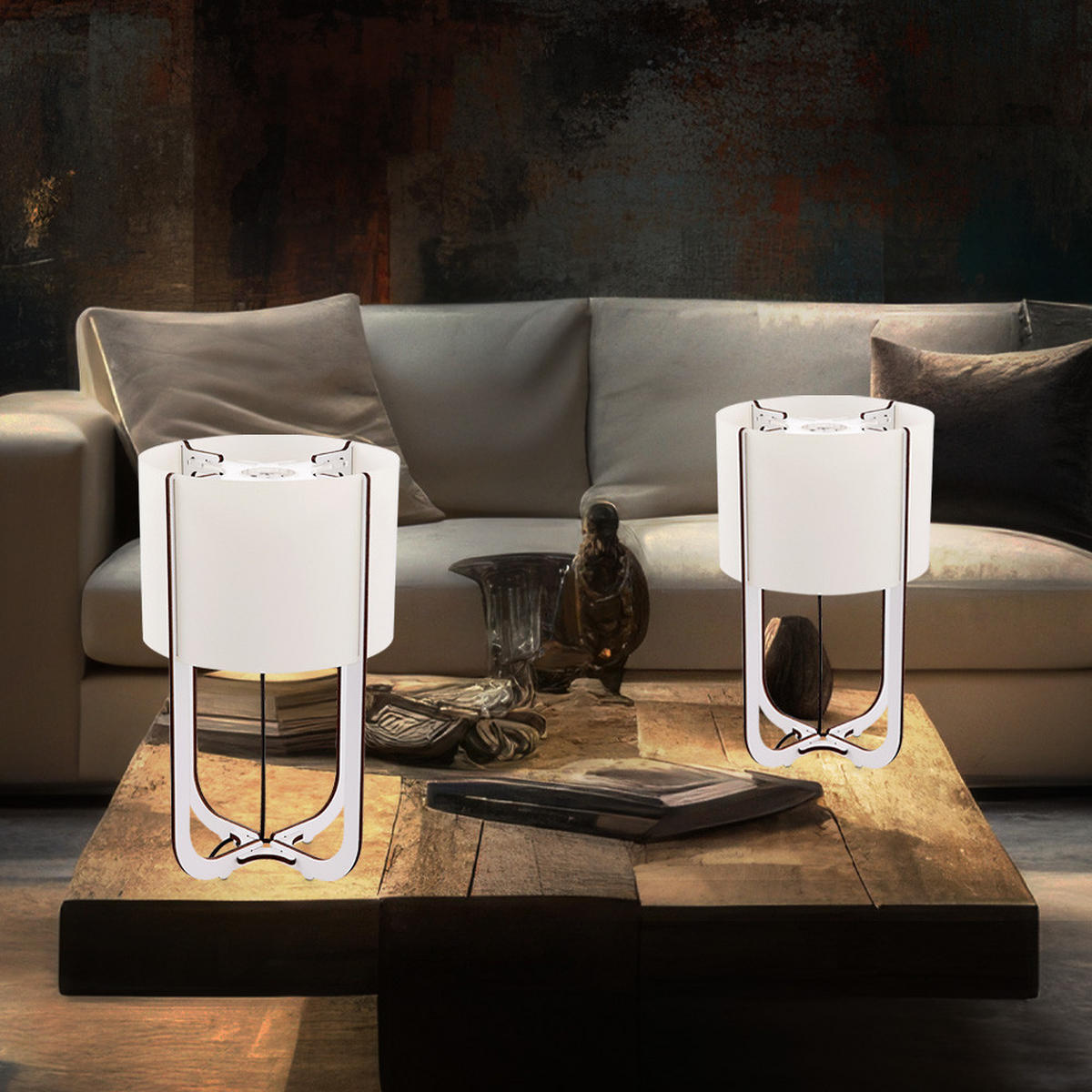 LED TISCHLEUCHTE LIGNANO Weiß Braun - Weiß, Holz (15/15/25cm) - Globo Lighting