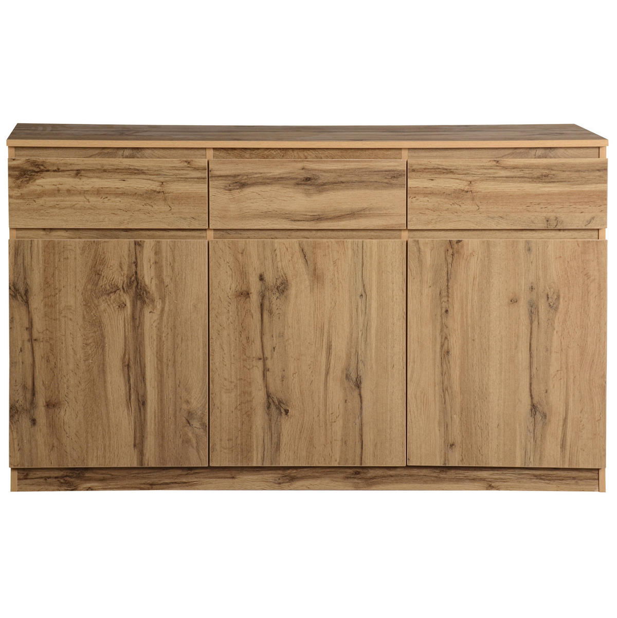 KOMODA od iverice, 135/40/81 cm boja drveta, s 3 vrata i 3 ladice - prirodne boje, drvni materijal (135/81/40cm) - BEAOK