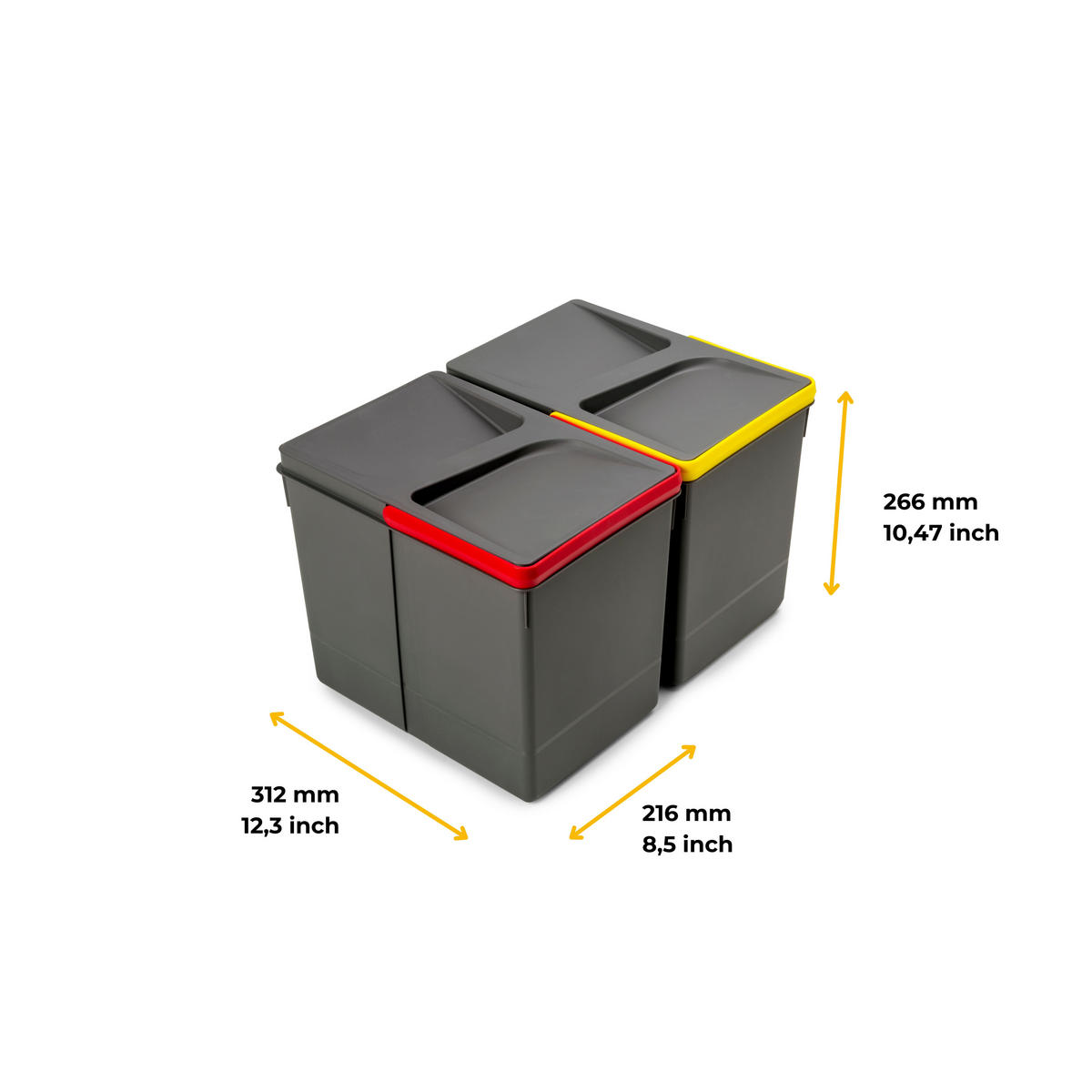 RECYCLINGBEHÄLTER für Küchenschublade, Höhe 266mm, 2x15l, Kunststoff anthrazitgrau 2er-set - Anthrazit, Kunststoff (21.6/26.6/31.2cm) - EMUCA