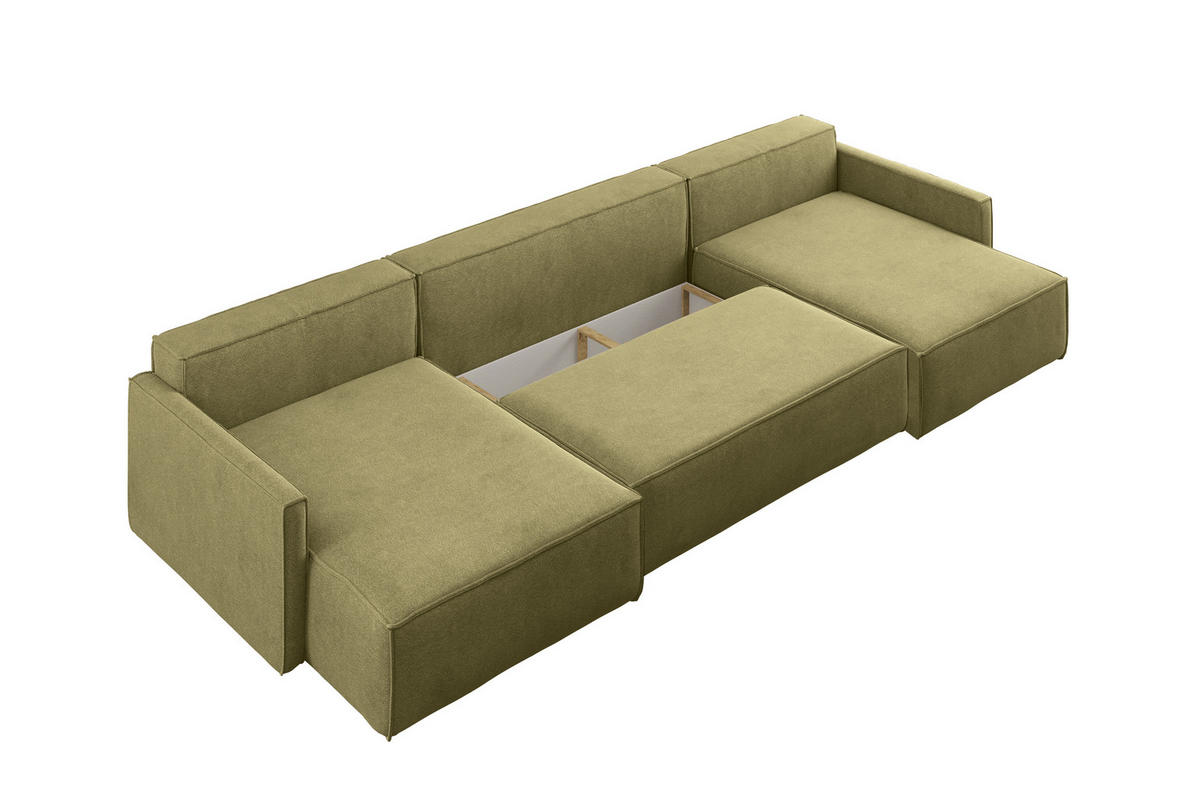 ECKSOFA Carlos U-Form Mit Schlaffunktion Und Bettkasten Stoff Salvador Olive - Olivgrün, Holz (348/142cm) - Kaiser Möbel