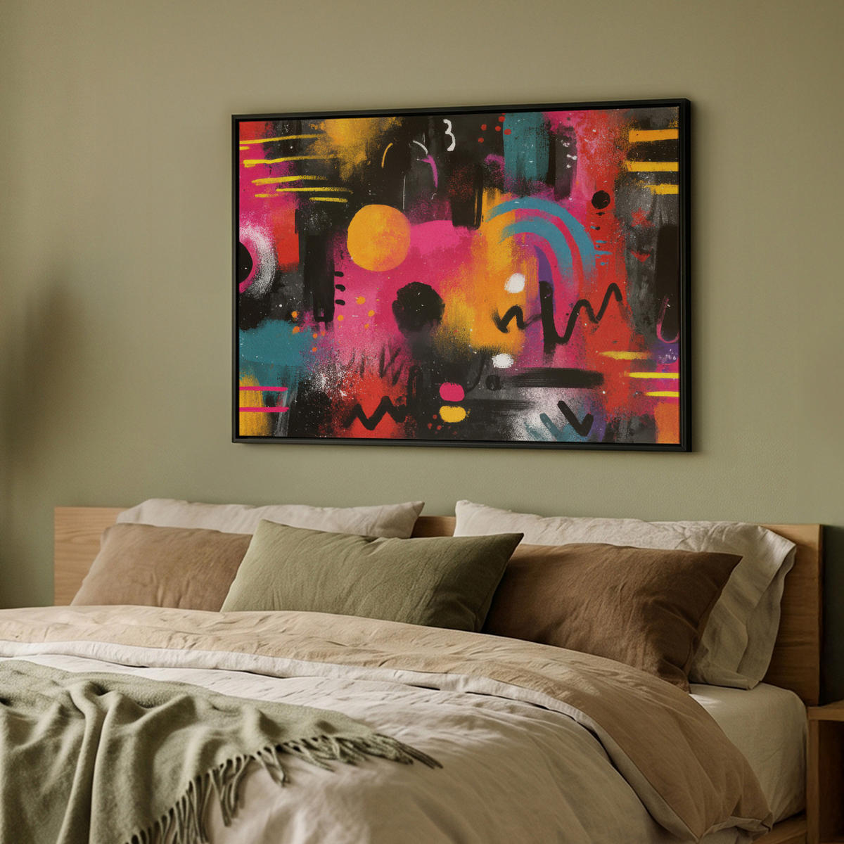 LEINWAND Bilder mit Rahmen - Farbflächen - Formen - Bunt - Abstrakt - 100x70 - Pink, Textil (100/70cm) - MuchoWow