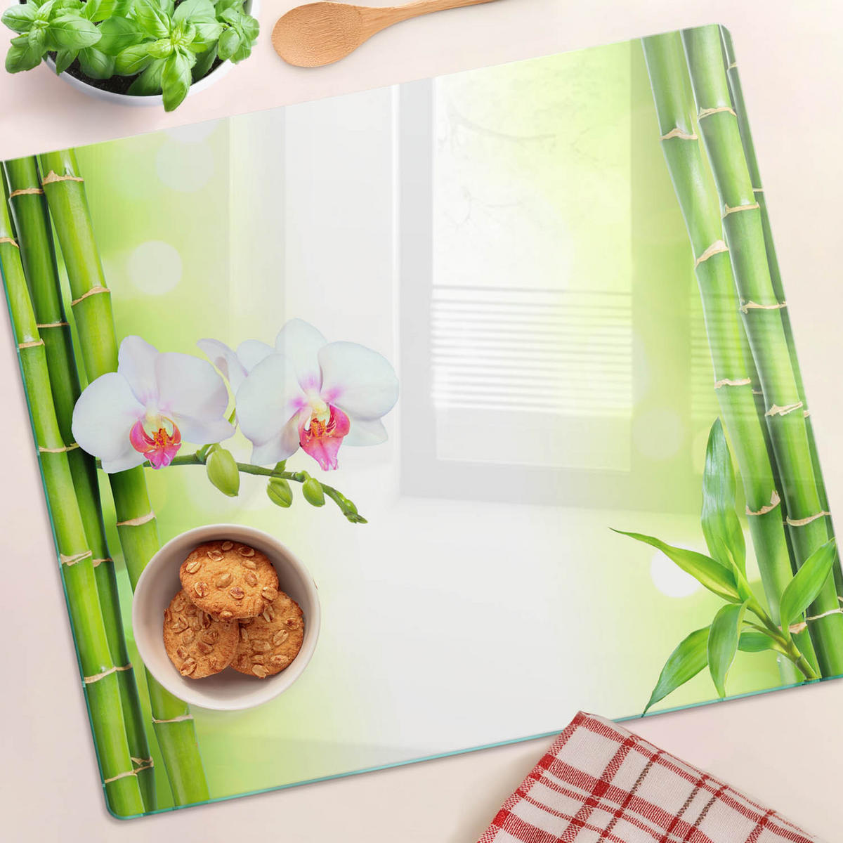GLASPLATTE 60x52 cm Orchidee und Bambus - Grün, Glas (60/0.4/52cm) - TULUP