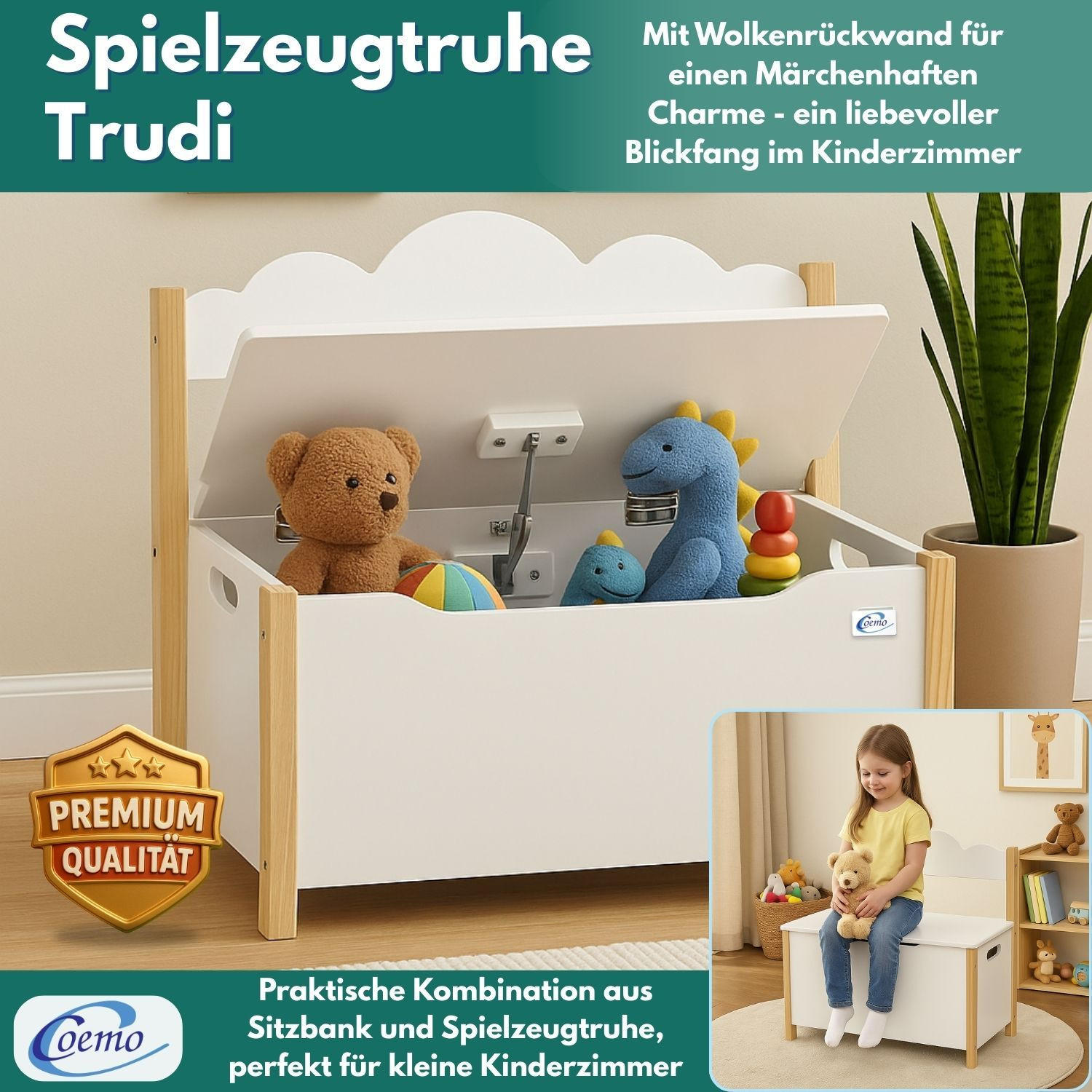 KINDERSITZBANK TRUDI Spielzeugtruhe in Weiß - Weiß, Holzwerkstoff (26/55/60cm) - Coemo