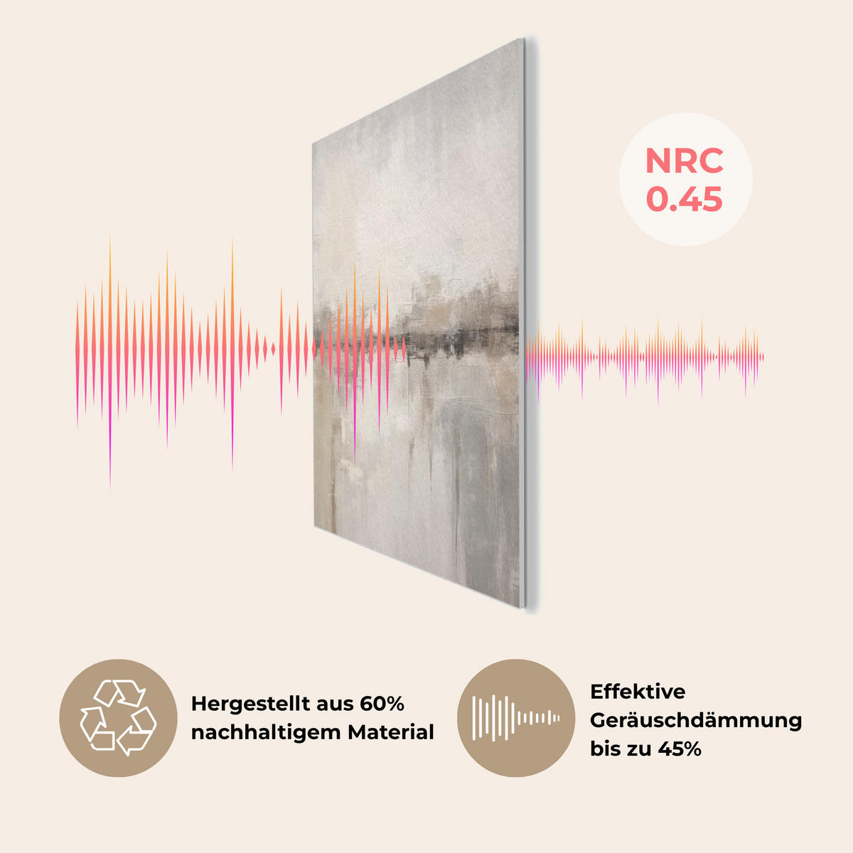 AKUSTIKPANEEL Moderne Kunst - Abstrakt - Beige 60x80 cm - Beige, Textil (60/0.9/80cm) - MuchoWow