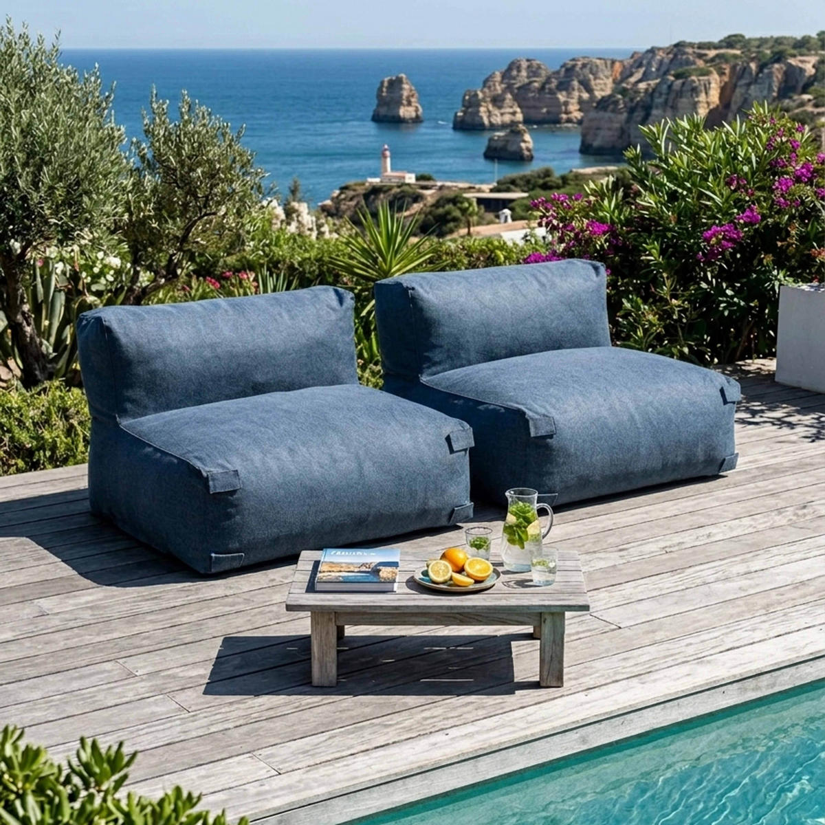 GARTENSOFA mit 2 Sitzplätzen, Pazifikblau - Blau, Textil - Oviala