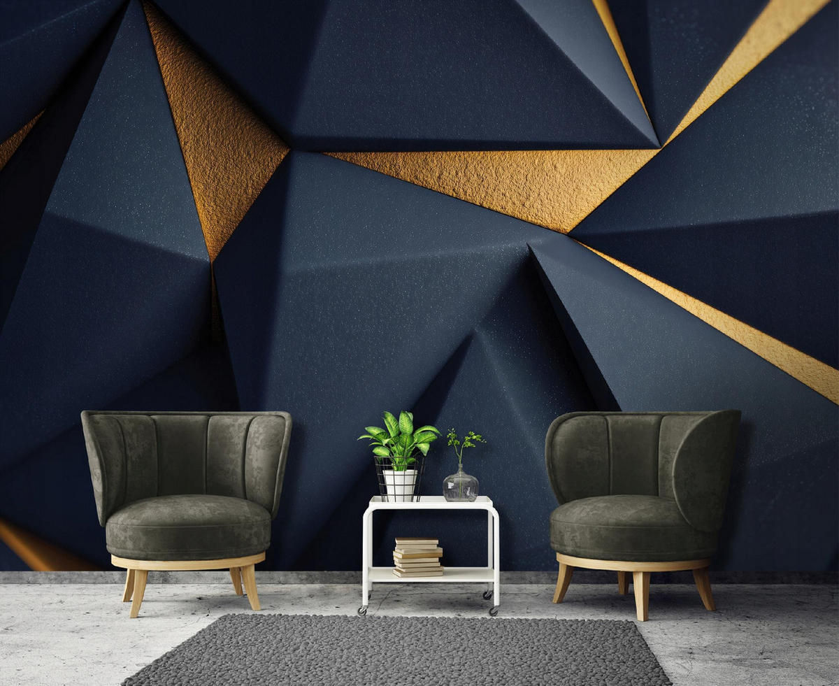 FOTOTAPETE Abstrakt Geometrisch Blau 200x140 cm - Multicolor, Papier (200/140cm) - Wallarena