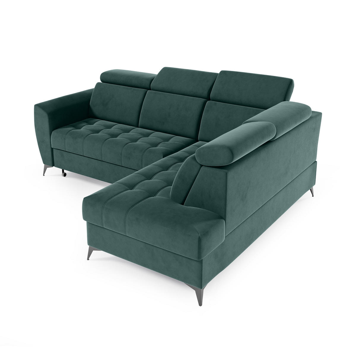 ECKSCHLAFSOFA Aurora II mit verstellbare Kopfstützen, Dunkelgrün, rechts - Dunkelgrün/Schwarz, Textil (266/204cm) - Beautysofa