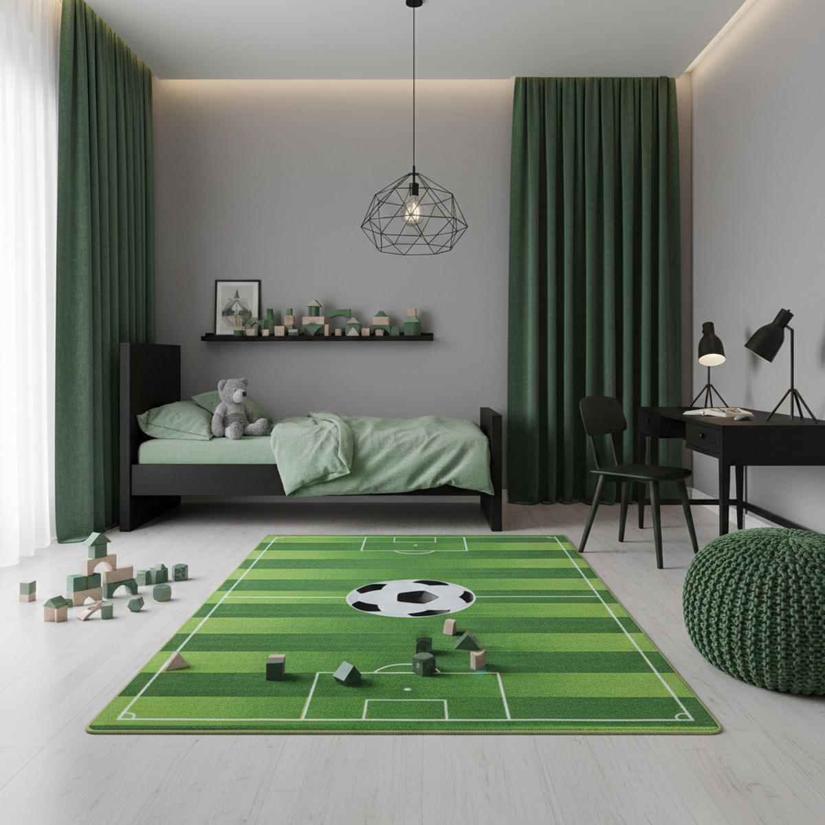 TEPPICH Kinderzimmer Fußballfeld Bunt Waschbar Spielzimmer Strapazierfähig Grün 160x230 cm – TRAUN - Grün, Textil (160/230cm) - KADIMA DESIGN
