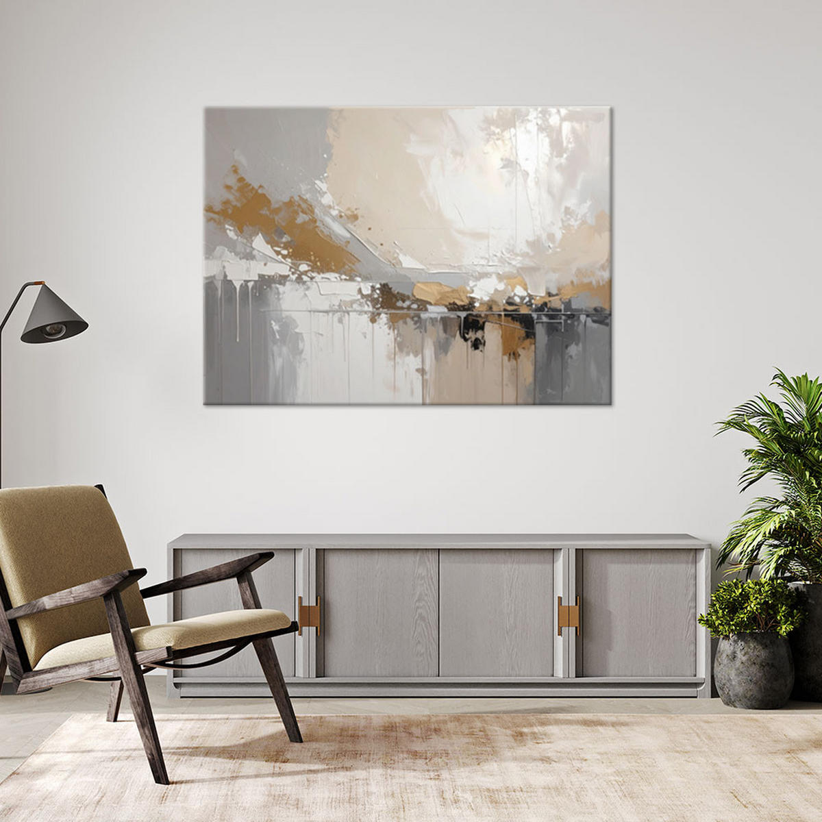LEINWANDBILDER, Beigefarbene moderne Abstrakt - Grau, Textil (90/60cm) - Feeby