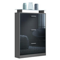 SCHUHSCHRANK Lavia Front in Schwarz Hochglanz - Schwarz Hochglanz, Holzwerkstoff (89/128/23cm) - Vladon