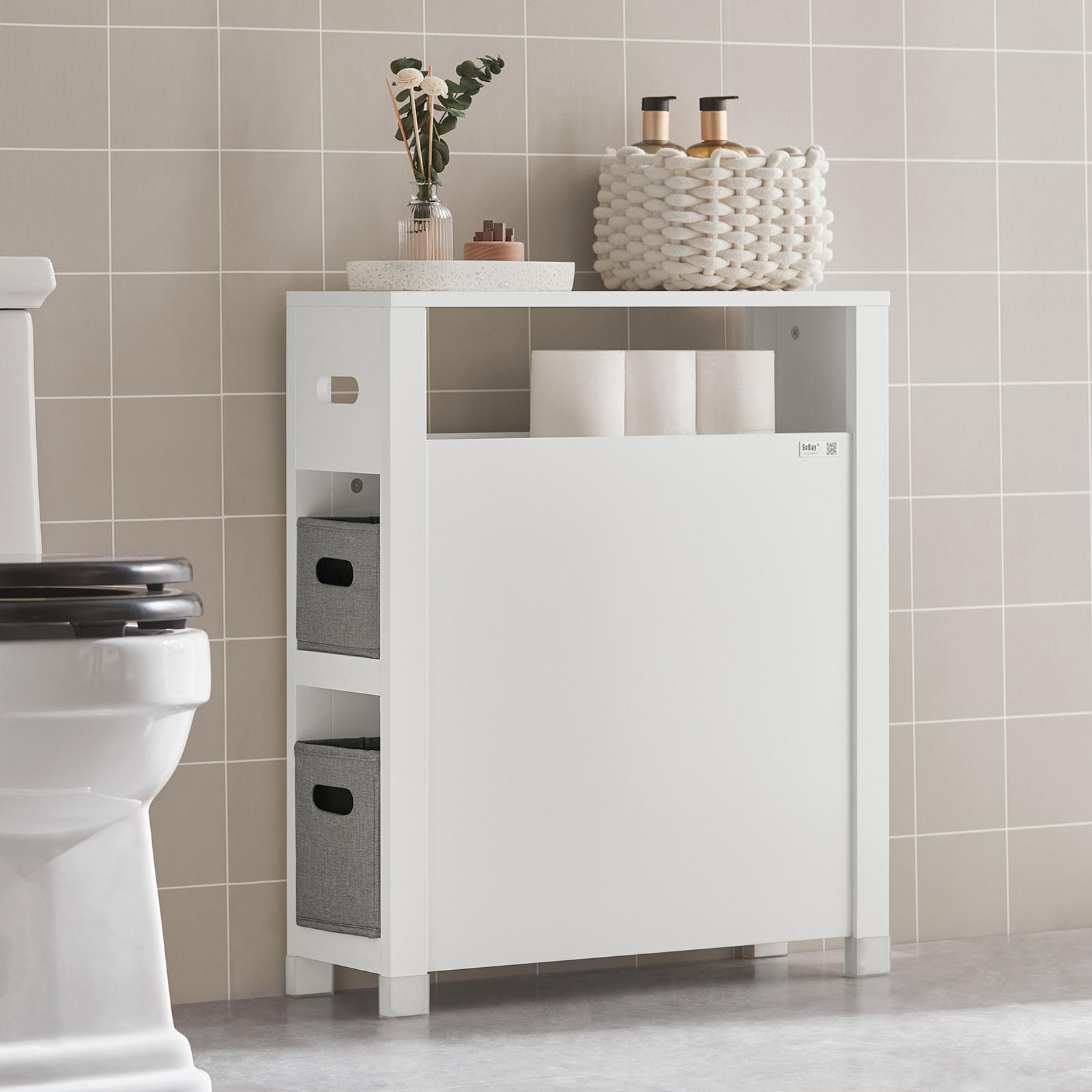 WÄSCHESCHRANK Weiß - Weiß, Holzwerkstoff (20/70/60cm) - SoBuy