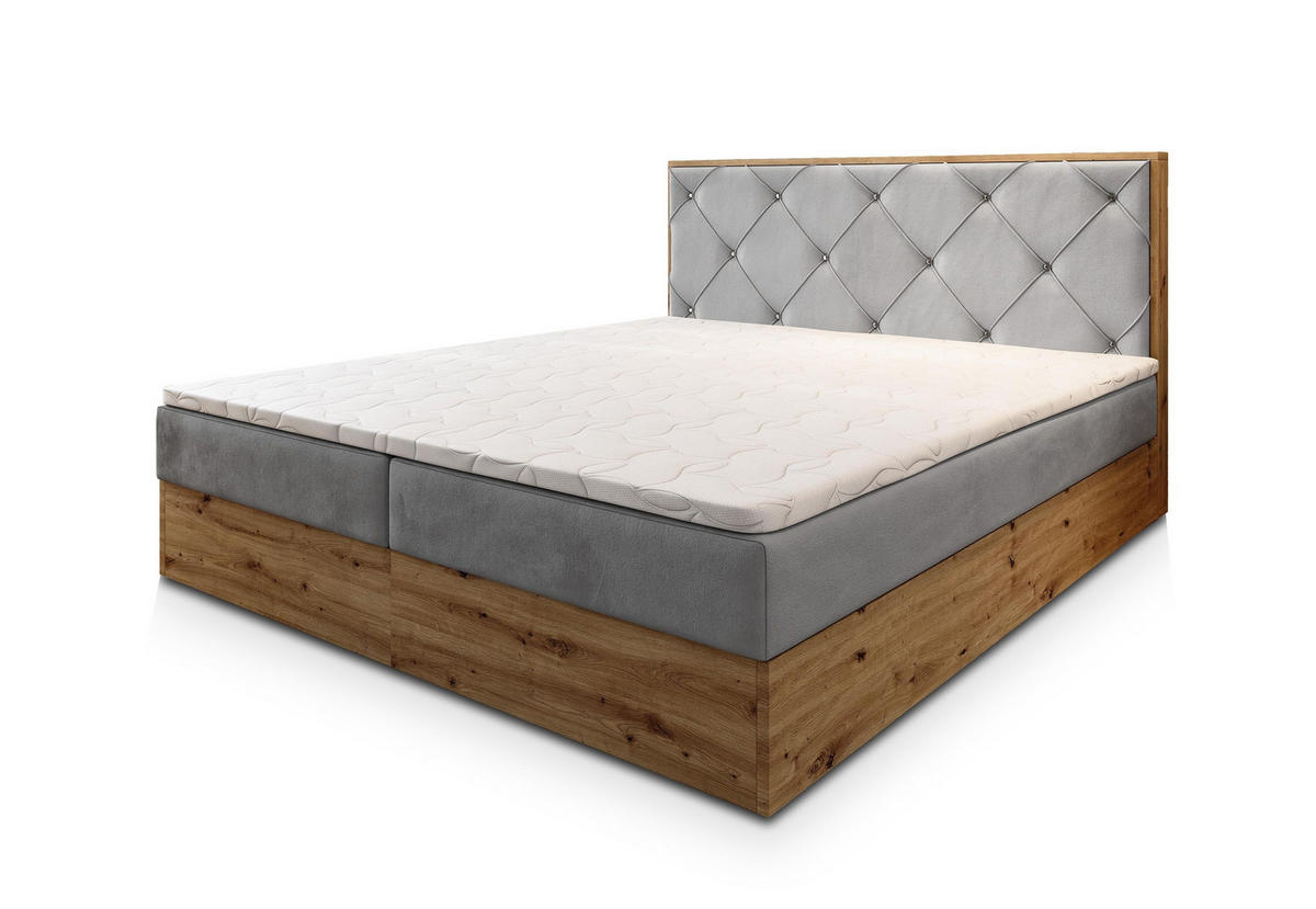 POSTEL BOXSPRING FOSCO 160x200 cm, s matrací a úložným prostorem, světle šedá - světle šedá, kompozitní dřevo/textil (160/200cm) - MASSENO