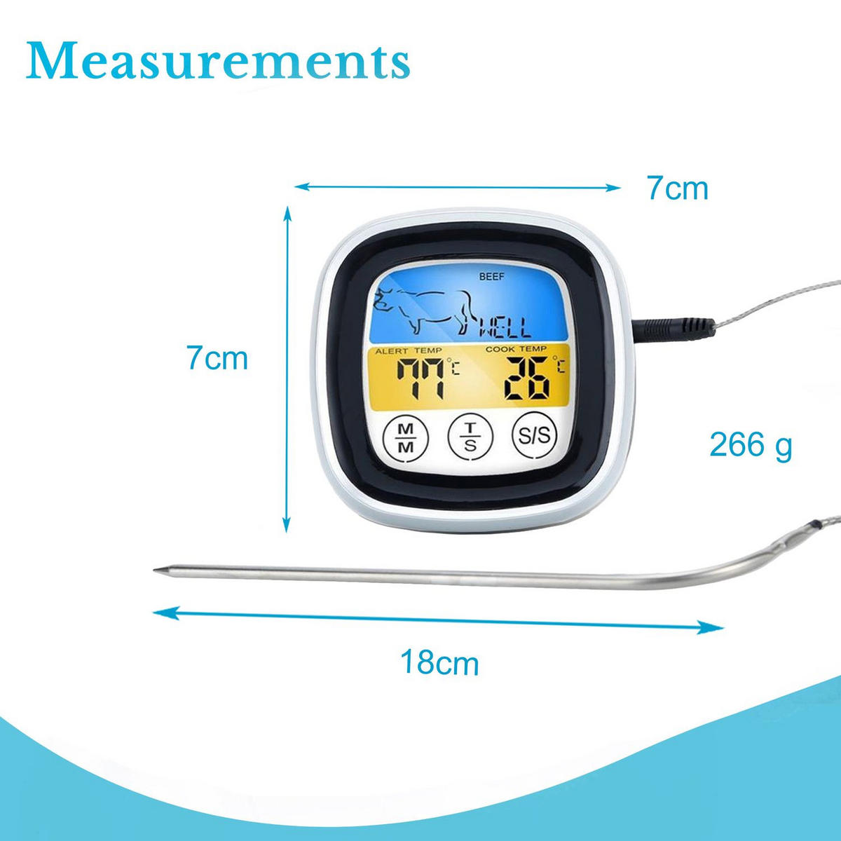GRILLTHERMOMETER mit Timer - Weiß, Kunststoff - Intirilife