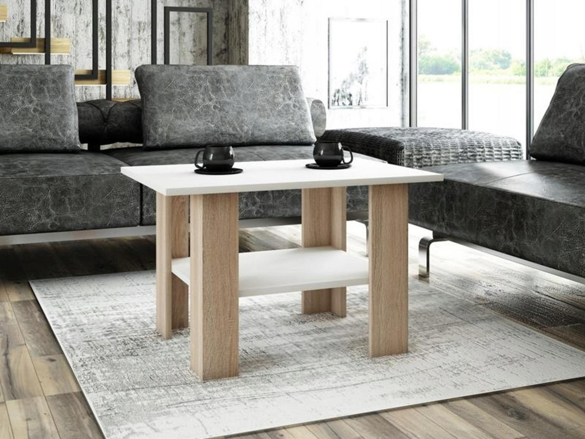 COUCHTISCH Ł1 Sonoma Eiche-Weiß 87/60/55 cm - Weiß/Sonoma Eiche, Holzwerkstoff (60/87/55cm) - Matkam Möbel